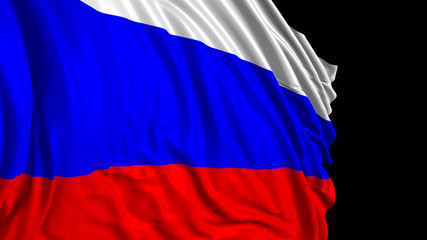 3D rendering of the Russian flag. The flag develops smoothly in the wind