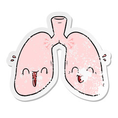 distressed sticker of a cartoon happy lungs