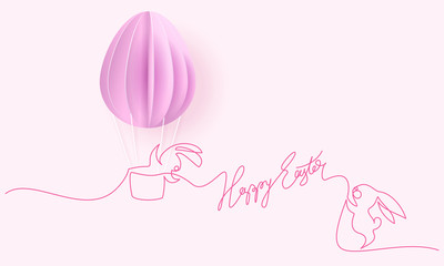 Happy Easter card. Cute rabbit with air balloons