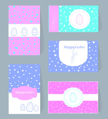 Vector card Happy Easter templates with eggs, rabbits, hearts and white frames border box. Illustration typographic design for spring and Easter Suitable for decoration party holidays