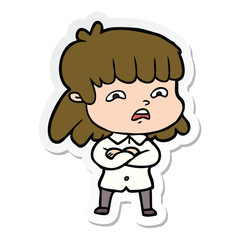 sticker of a cartoon worried woman