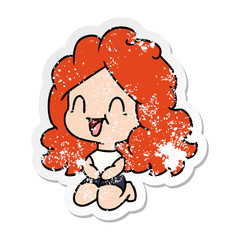 distressed sticker cartoon cute kawaii happy girl