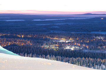 Night panorama ski resort.  Ruka Finland Lapland.