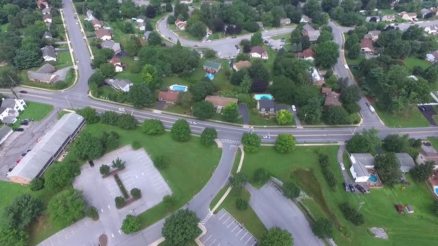 Aerial view of a High School surrounded by houses in a neighborhood in Pennsylvania.
