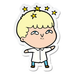 sticker of a cartoon amazed boy