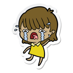 sticker of a cartoon girl crying