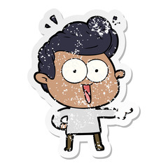 distressed sticker of a cartoon excited man