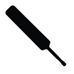 A black and white vector silhouette of a cricket bat