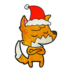 friendly textured cartoon of a fox wearing santa hat