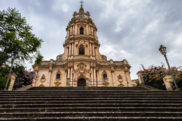 Fototapeta na wymiar The baroque architecture Saint George cathedral of Modica in Sicily in Italy