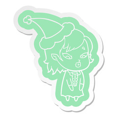 cute cartoon  sticker of a vampire girl wearing santa hat
