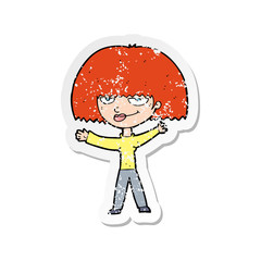 retro distressed sticker of a cartoon smug woman