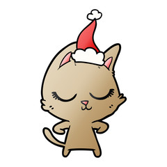 calm gradient cartoon of a cat wearing santa hat
