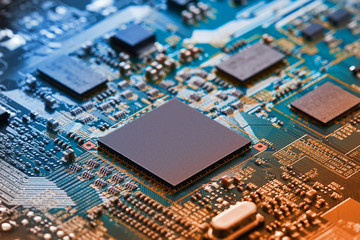 Electronic circuit board close up.