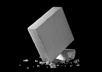 Crumbled styrofoam isolated on black background
