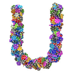 Alphabet letter U from casino tokens. 3D rendering