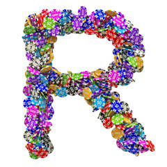 Alphabet letter R from casino tokens. 3D rendering