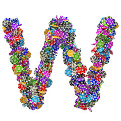 Alphabet letter W from casino tokens. 3D rendering