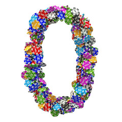Number 0 from casino tokens. 3D rendering