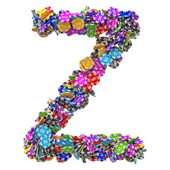 Alphabet letter Z from casino tokens. 3D rendering