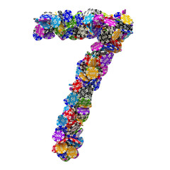 Number 7 from casino tokens. 3D rendering