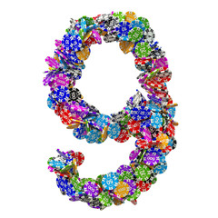 Number 9 from casino tokens. 3D rendering