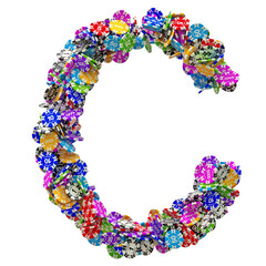 Alphabet letter C from casino tokens. 3D rendering