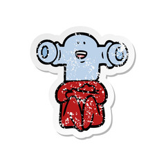 distressed sticker of a friendly cartoon alien