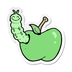 sticker of a cartoon bug eating apple