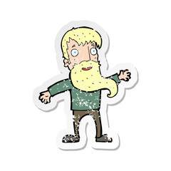 retro distressed sticker of a cartoon man with beard waving