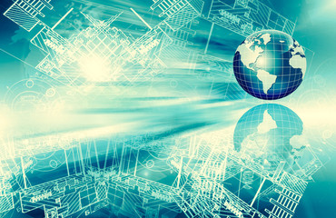 Best Internet Concept of global business. Globe, glowing lines on technological background. Wi-Fi, rays, symbols Internet, 3D illustration