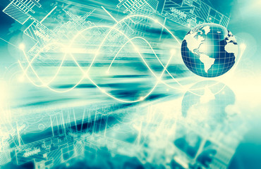 Best Internet Concept of global business. Globe, glowing lines on technological background. Wi-Fi, rays, symbols Internet, 3D illustration
