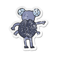 retro distressed sticker of a cartoon pointing insect