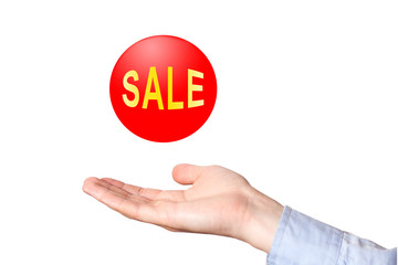 Open palm - right hand open and ready to help or receive isolated on white background with copy space. Palm up side view