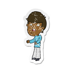 retro distressed sticker of a cartoon shocked man