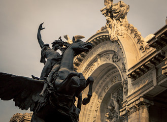 Winged horse and rider statue