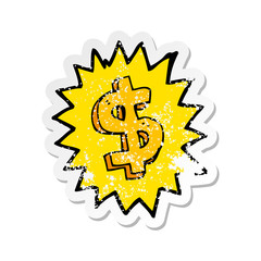 retro distressed sticker of a cartoon dollar symbol