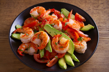 Shrimp, Avocado, Tomato and Cilantro Salad. horizontal