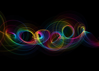 abstract colorful wavy smoke flame over black background