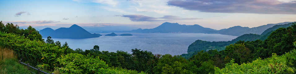 Aerial view of Lake Toya at Mount Usu area