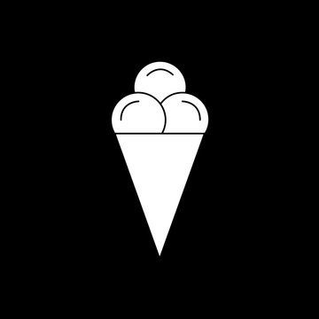 Flat line monochrome ice cream icon for web sites and apps. Minimal simple black and white ice cream icon. Isolated vector white ice cream icon on black background.