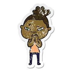 distressed sticker of a cartoon woman