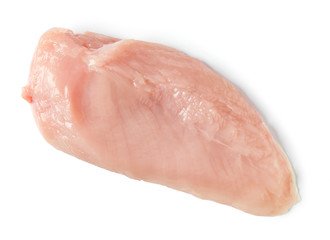 Raw, natural chicken breast fillet isolated on a white background. Top view.