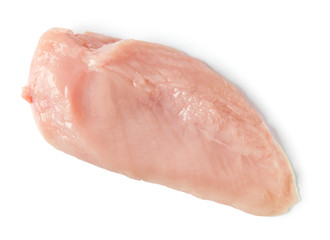 Raw, natural chicken breast fillet isolated on a white background. Top view.