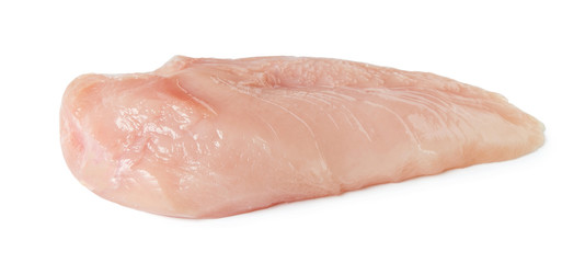 Raw, natural chicken breast fillet isolated on a white background.