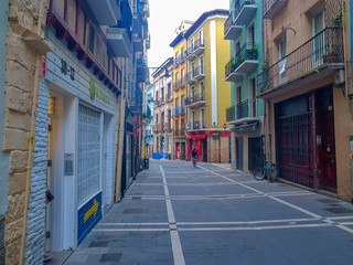 Fototapeta na wymiar Calle del Carmen back in Pamplona after the portal of France area of ​​the Camino de Santiago to the Plaza de la Navarrería