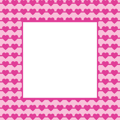 Pink Hearts illustration with frame for text. Valentine's day and Mother's day, women's day greeting card with border - pink, red colors. Banner, invitation or label