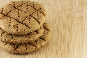 Flatbread made from wheat, rye and buckwheat flour with sesame