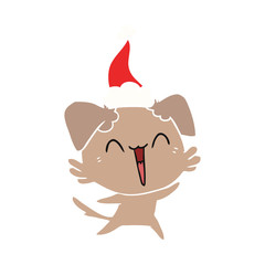 happy little dog flat color illustration of a wearing santa hat