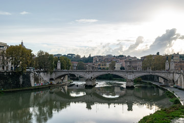 Naklejka premium Ponte (Bridge) Vittorio Emanuele II a famous bridge in Rome across the Tiber, with four sculptures symbolizing the Defeat of Oppression, the Unity of Italy, the Allegiance to the Statute, and Liberty.
